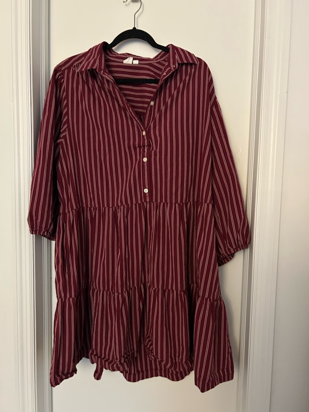 GAP Burgundy and Cream Striped Button-Up Shirt